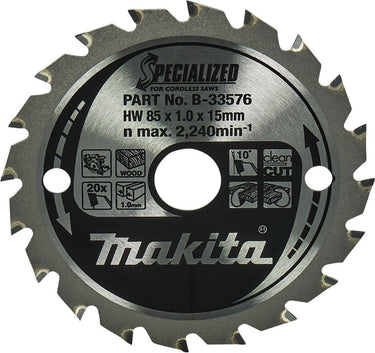 Makita cirkelzaagbad voor hout | specialized | ø 85mm asgat 15mm 20t - b-33576