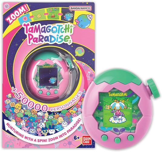 Bandai - tamagotchi paradise earth - virtueel dier om op te voeden - tamagotchi met zoomwiel - interactief speelgoed in het engels - roze en groene aarde model - kinderspeelgoed 6 jaar en + - 43421