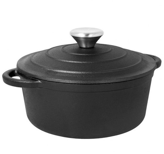 Brunbeste gietijzeren braadpan - 3.5 l - 24 cm - kookpot met deksel - zwart