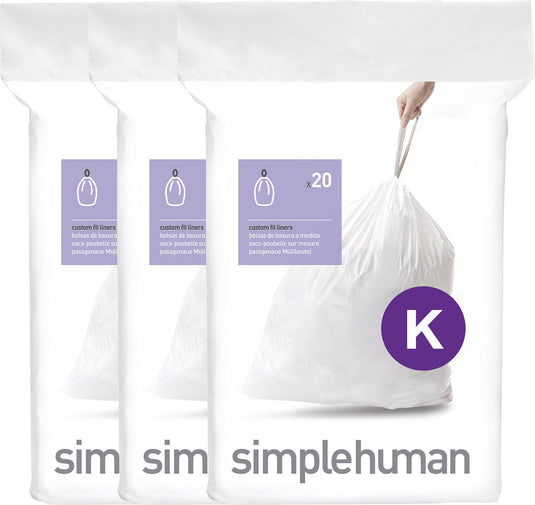 Simplehuman code k afvalzakken - 35-45 liter - 60 stuks - met trekband - wit