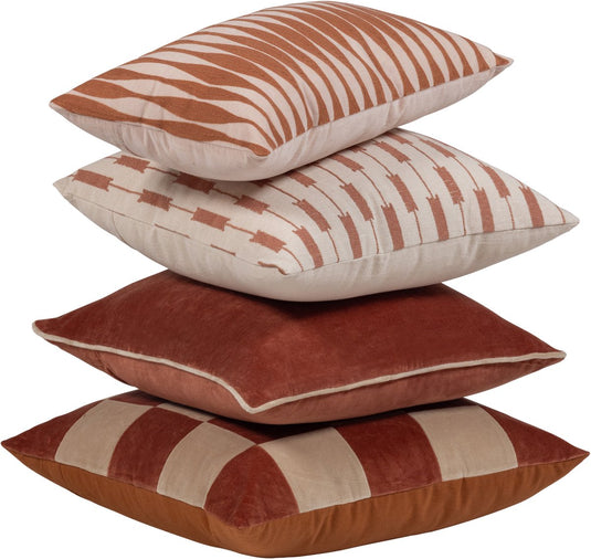 Woood zena kussens - katoen - roze roestbruin - 50x50x10 cm - set van 4