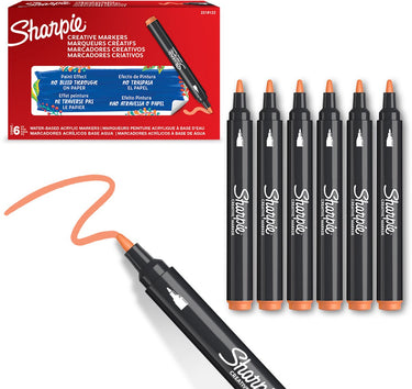 Sharpie creative marker acrylverfmarkers | ronde punt | verfmarkers op waterbasis | inkt loopt niet door en geschikt voor de meeste oppervlakken | oranje | 6 stuks
