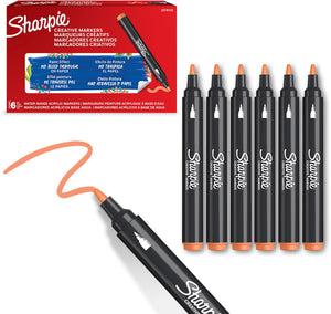 Sharpie creative marker acrylverfmarkers | ronde punt | verfmarkers op waterbasis | inkt loopt niet door en geschikt voor de meeste oppervlakken | oranje | 6 stuks