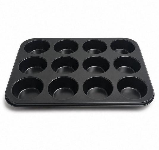 Kozie muffinvorm voor 12 muffins – pfas-vrij – anti-aanbak bakvorm – cupcakevorm – metaal – antraciet