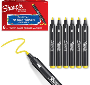 Sharpie creative marker acrylverfmarkers | ronde punt | verfmarkers op waterbasis | inkt loopt niet door en geschikt voor de meeste oppervlakken | geel | 6 stuks