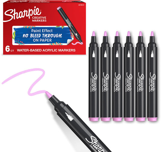 Sharpie creative marker acrylverfmarkers | ronde punt | verfmarkers op waterbasis | inkt loopt niet door en geschikt voor de meeste oppervlakken | roze | 6 stuks
