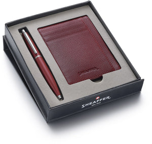 Sheaffer balpen giftset - vfm 9403 - excessive red chrome plated - met creditcardhouder scarlet blaze
