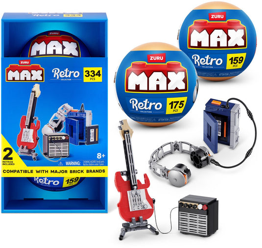 Max build more premium retro s2 building bricks collection 2-pack (walkman gitaar en versterker) by zuru