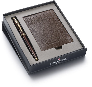Sheaffer balpen giftset 100 9370 - glossy brown gold tone - met creditcardhouder - rustic mocha - sf-g2937051-2