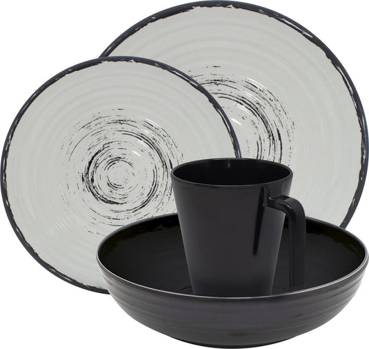 Eurotrail serviesset isla - 16delig - zwart naturel - melamine