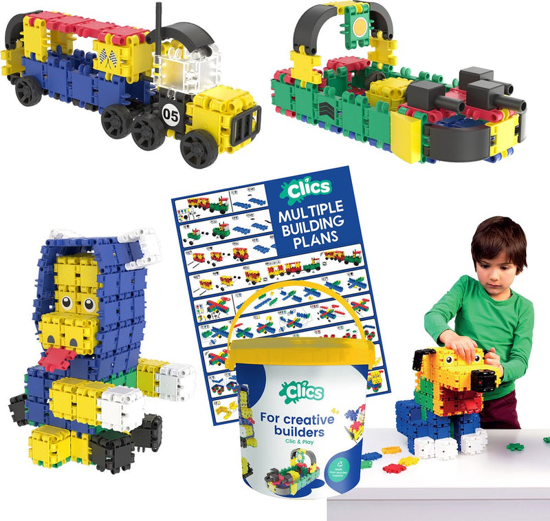 Chargez l'image dans la visionneuse de la galerie, Clics build play 10-in-1 bouwblokken– duurzaam speelgoed gemaakt van gerecycleerde kunststof- bouwset 10 in 1 - speelgoed 4,5,6,7,8 jaar jongens en meisjes- educatief speelgoed- montessori speelgoed- constructie speelgoed
