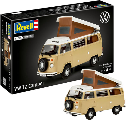 Revell modelbouwpakket auto - 07676 volkswagen vw t2 camper bus - easy click system plastic - 1:24 - modelbouw