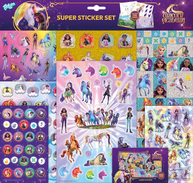 Afbeelding laden in galerijviewer, Totum unicorn academy super sticker set xl - 8 vellen incl. luxe metallic en laser stickers 38 x 36 cm | speelgoed meisjes vanaf 3 jaar
