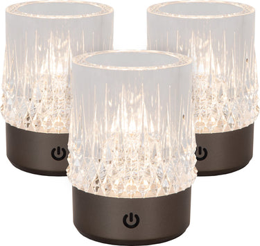 Lucide lily - oplaadbare tafellamp - accu batterij - ø 8 cm - led 3 stepdim - 1x3w 2700k 3000k - zwart chroom - set van 3