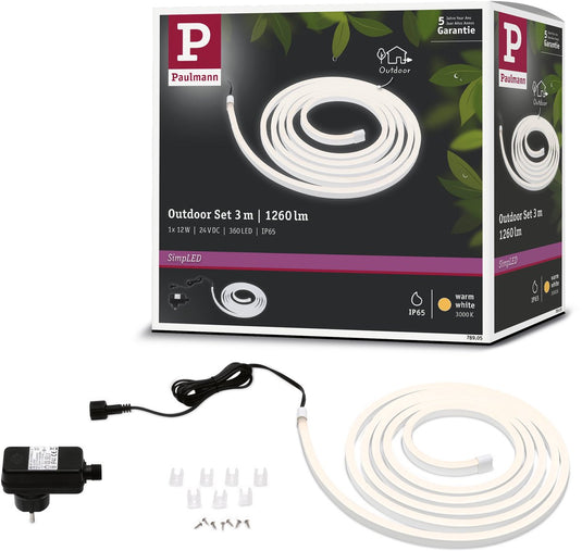 Paulmann simpled outdoor led strip 3 meter warmwit - plug play set - 12w - 24v - wit - kunststof