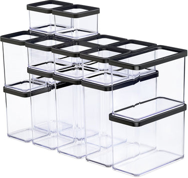 Rotho loft - set premium bewaarbussen 19-delig - luchtdicht - vaatwasmachinebestendig - zwart