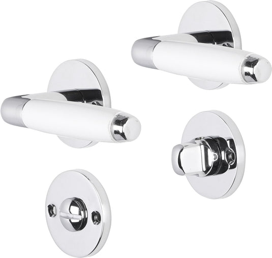 Impresso deurkruk - durban - voor binnen - rond met rond toiletrozet - chroom - wit - 2 stuks