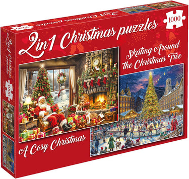 Tucker's fun factory kerstpuzzels - a cosy christmas + skating around the christmas tree - 2×1000 stukjes 68×49cm (b×h) - legpuzzels