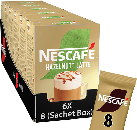 Nescafé hazelnut latte oploskoffie - 6 doosjes x 8 zakjes