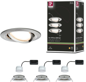 Paulmann led-inbouwlamp nova coin set van 3 zwenkbaar rond 84 mm 50° coin 3x6w 3x470lm 230v 2700k staal geborsteld