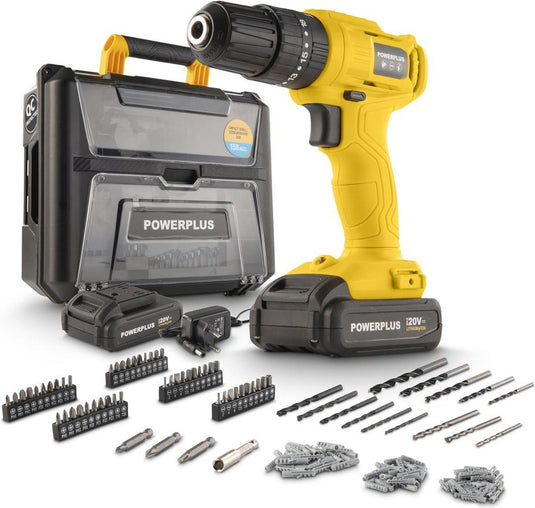 Powerplus powxbox004 - schroef-, klopboormachine 20v - 30nm incl. 2 batterijen 20v 1.3ah en lader - 158 acc.