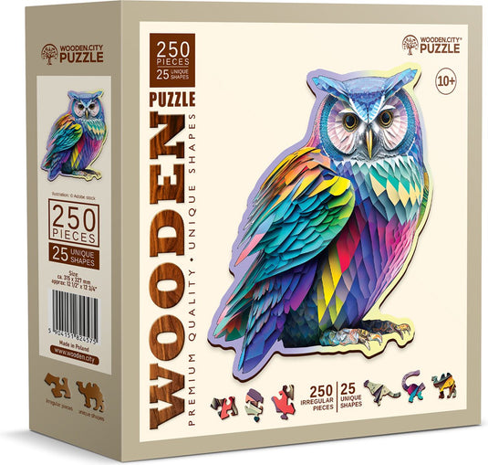 Wooden city houten stad puzzel - hippe uil.