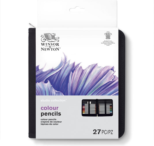 Winsor newton 2090004 studio collection kleurpotloden set 27 stuks – dikcores tekenpotloden met graphiet en gum in etui ( 24 kleurpotloden + 2 grafietpotloden) )