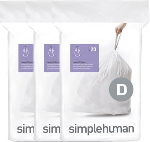 Simplehuman code d afvalzakken - 20 liter - 60 stuks - met trekband - wit