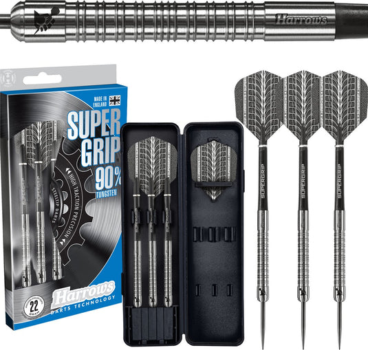 Harrows steeltip darts supergrip – 90% tungsten – 23 gram – professionele dartpijlen met maximale grip – competitie training –