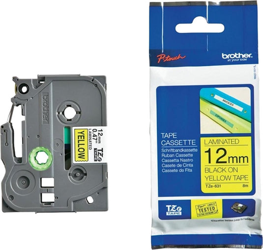 Brother tz-631 12mm - black on yellow - laminated (8m)