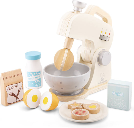 New classic toys ® houten mixer speelset - inclusief kom, bloem, suiker, melk, eieren en koekjes - speelgoedkeukenmachine voor kinderen - rollenspel keukenspeelgoed - vanaf 3 jaar