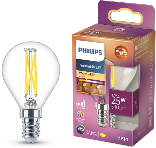 Philips led kogellamp transparant - 25 w - e14 - dimbaar warmwit licht