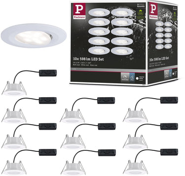 Paulmann led-inbouwlamp calla basisset zwenkbaar ip65 rond 90 mm 30° 10x5,2w 10x460lm 230v dimbaar 4000k wit mat