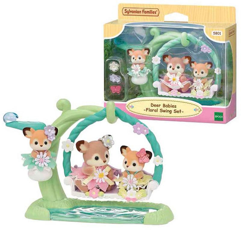 Afbeelding laden in galerijviewer, Sylvanian families 5801 baby hertjes- bloemen schommel- 3 fluweelzachte speelfiguren
