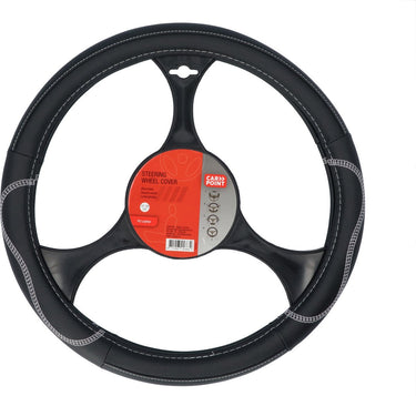 Carpoint stuurhoes auto - pu leer zwart met grijze accenten - voor sturen met een diameter van 37-39 cm