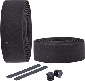 Bbb cycling stuurlint racefiets - zelfklevend stuurtape met stretch materiaal - antislip - lengte: 200cm - dikte: 2mm - inclusief stuurdoppen - zwarte kurk - raceribbon bht-01