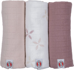 Lodger swaddler - hydrofiele doeken - roze - 70x70cm - 3 stuks - biologisch katoen