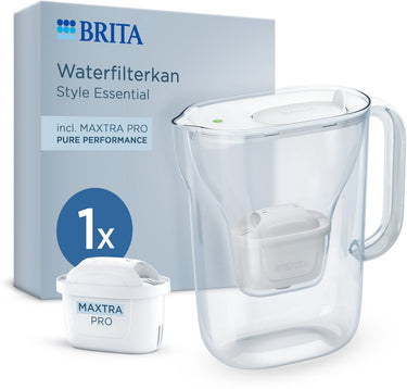 Brita waterfilterkan style essential cool - 2,4l - wit - incl. 1x maxtra pro pure performance waterfilterpatronen - past in de koelkast, met smart led light klapdeksel