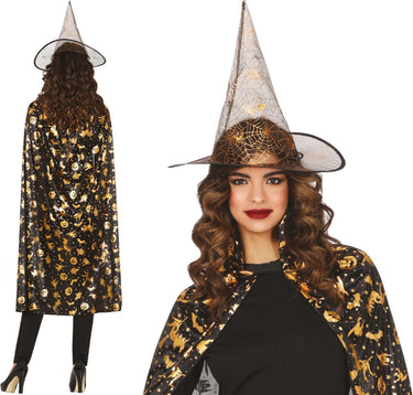 Fiestas guirca - set heksenhoed en cape - volwassenen - 110 cm