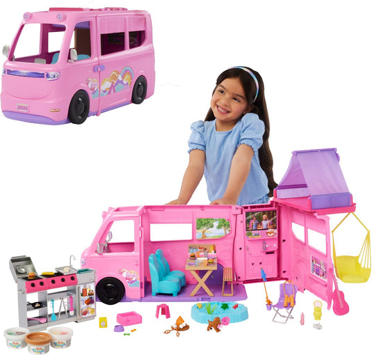 Barbie droomcamper - speelset met daktent, barbecue en meer dan 60 accessoires