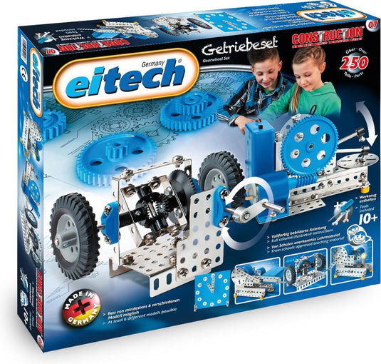 Eitech ® bouwdoos – tandwielen en versnellingsbak – 250-delig – metalen bouwpakket met motor en gereedschap – constructiespeelgoed – vanaf 10 jaar