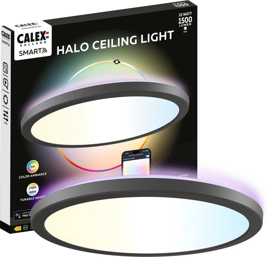 Calex halo slimme plafonnière - smart plafondlamp 30cm - rgb en warm wit licht - zwart