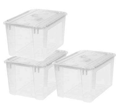 Iris vouwdeksel opbergbox - 48l - stapelbaar - met vouwdeksel - kunststof - transparant - set van 3