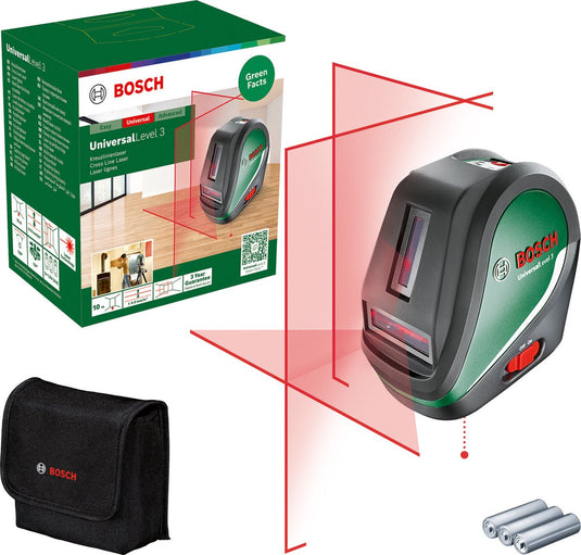 Bosch universallevel 3 - kruislijnlaser - loodpunt boven en onder - inclusief batterijen - opbergetui