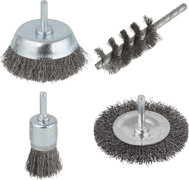 Wolfcraft - staalborstel boormachine set 4 delig - draadborstel - schuurborstel - borstelset – roestverwijderaar - 2133000