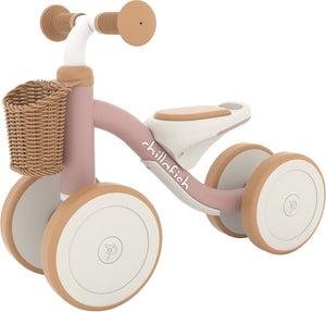 Chillafish loopfiets 1 jaar voor meisjes met mandje - loopwagen voor peuters tot 3 jaar - roze - lichtgewicht auto met handvat om te dragen - stille anti slip banden voor binnen en buiten - stabiel met 4 wielen - model cruzi