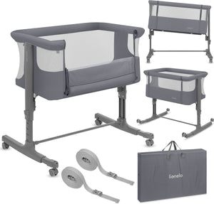 Lionelo aurora 3in1 co-sleeper - babybedje tot 9 kg - meegroeibed - 4 wielen met rem - campingbedje – verstelbare hoogte – ademend gaas – inclusief matras transporttas – afneembare bekleding