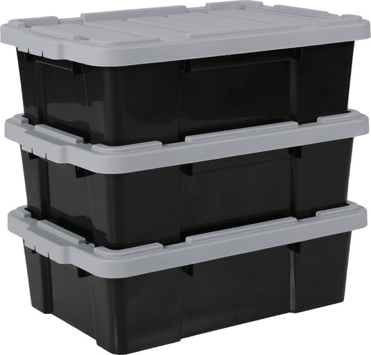 Iris powerbox opbergbox - 25l - kunststof - zwart grijs - set van 3