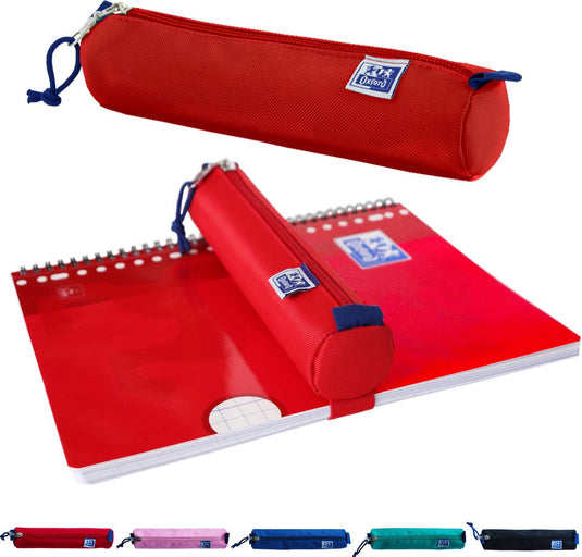 Oxford etui - rood met elastiek - ronde pennenetui 22cm - etui jongens - etui meisjes