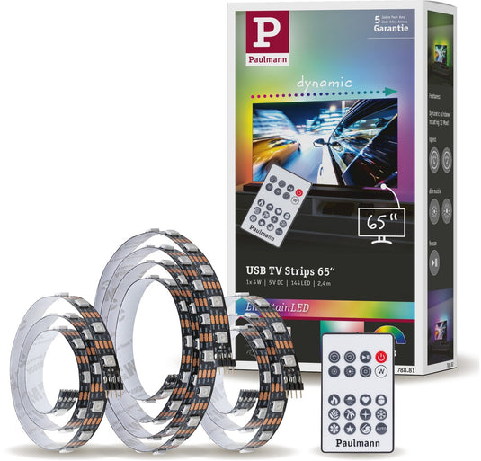 Paulmann entertainled usb led strip 2,4 meter tv verlichting 65 inch - rgb+ - 4w - 60 leds m